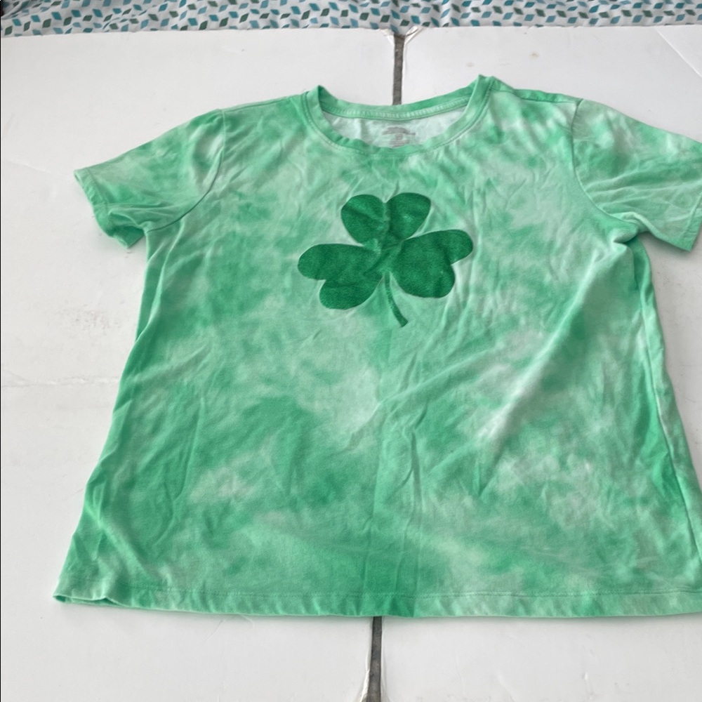 Girls' Green Tie-Dye Short Sleeve Tee with Clover Graphic